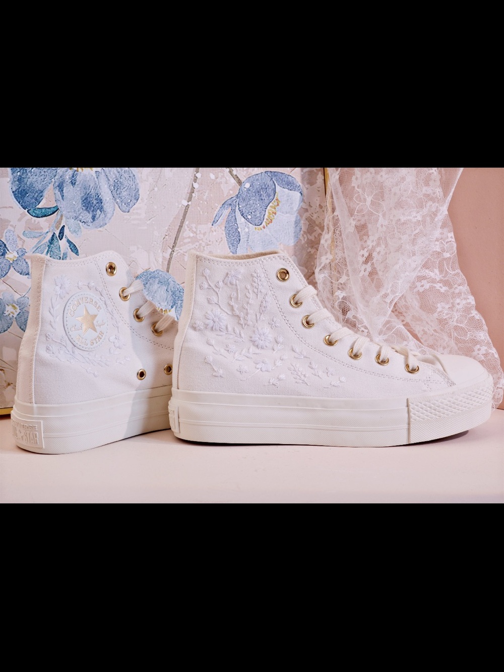 Classic High-Top Women's Sneakers in White with Embroidered Detail